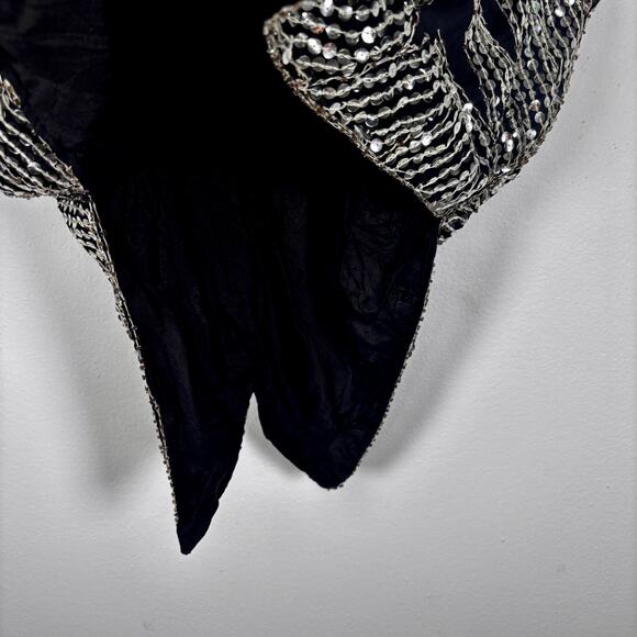 Vintage Silk Butterfly Sequin Top Black & Silver Women’s Size M New Years Eve - Picture 9 of 15